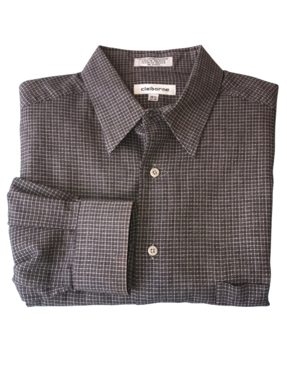 Claiborne 100% Cotton Micro Check Button Down Shirt 16.5 34/35